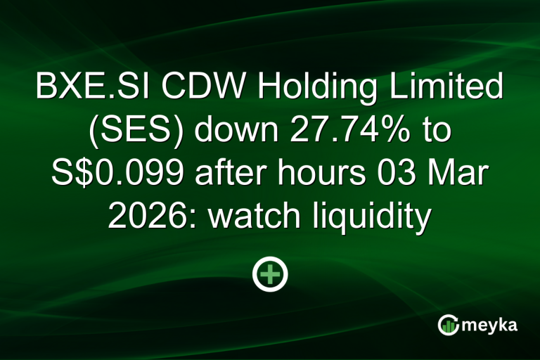 BXE.SI CDW Holding Limited (SES) down 27.74% to S$0.099 after hours 03 Mar 2026: watch liquidity