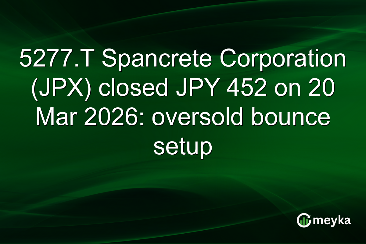 5277.T Spancrete Corporation (JPX) closed JPY 452 on 20 Mar 2026: oversold bounce setup