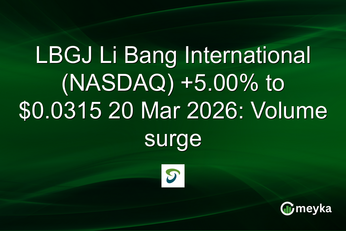 LBGJ Li Bang International (NASDAQ) +5.00% to $0.0315 20 Mar 2026: Volume surge