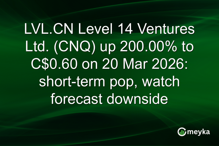 LVL.CN Level 14 Ventures Ltd. (CNQ) up 200.00% to C$0.60 on 20 Mar 2026: short-term pop, watch forecast downside