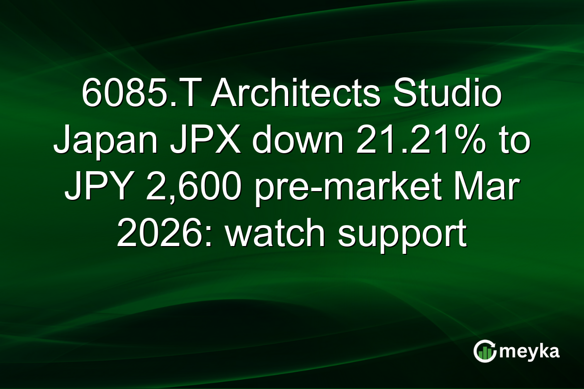 6085.T Architects Studio Japan JPX down 21.21% to JPY 2,600 pre-market Mar 2026: watch support