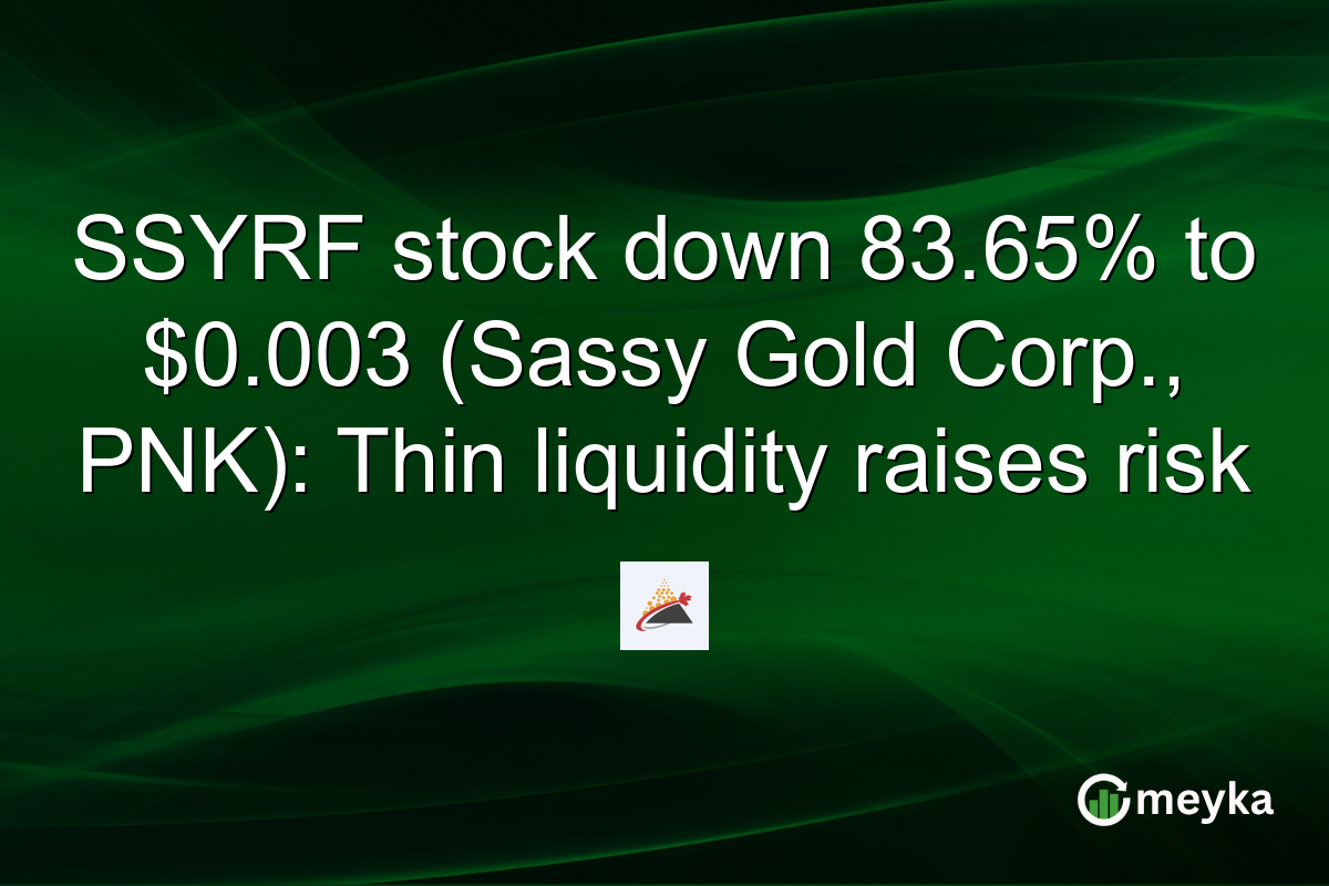 SSYRF stock down 83.65% to $0.003 (Sassy Gold Corp., PNK): Thin liquidity raises risk