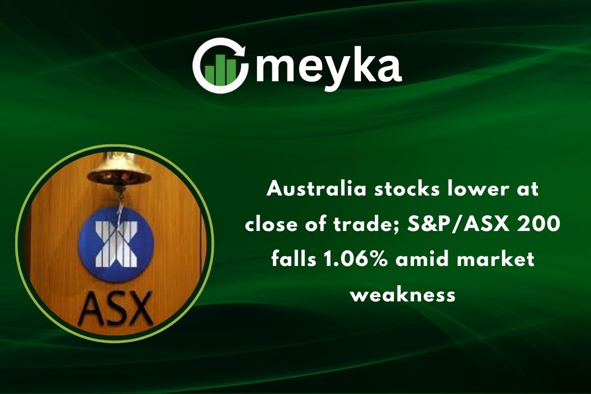 Australia stocks lower at close of trade; S&P/ASX 200 falls 1.06% amid market weakness