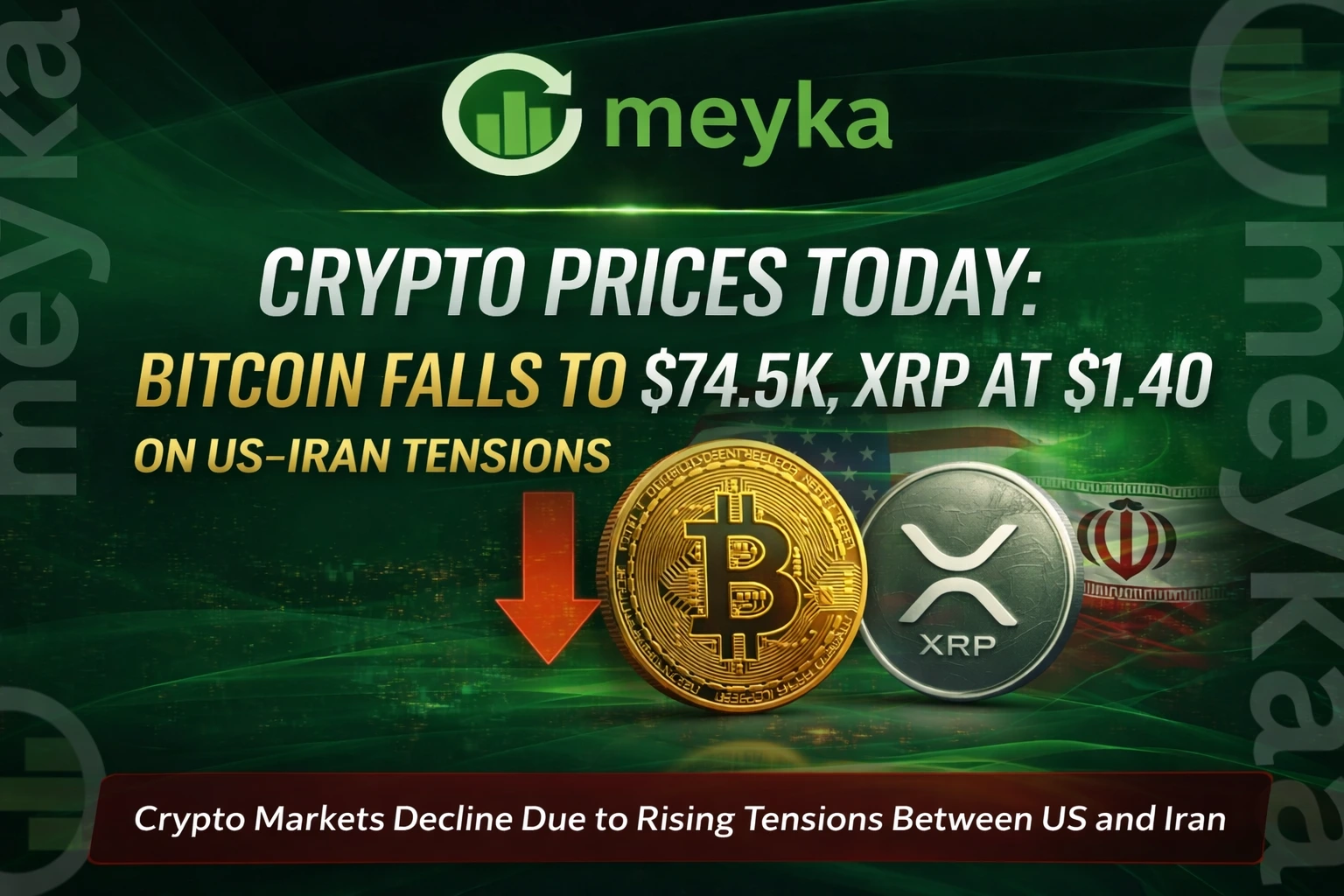 Crypto Prices Today: Bitcoin Falls to $74.5K, XRP at $1.40 on US-Iran Tensions 