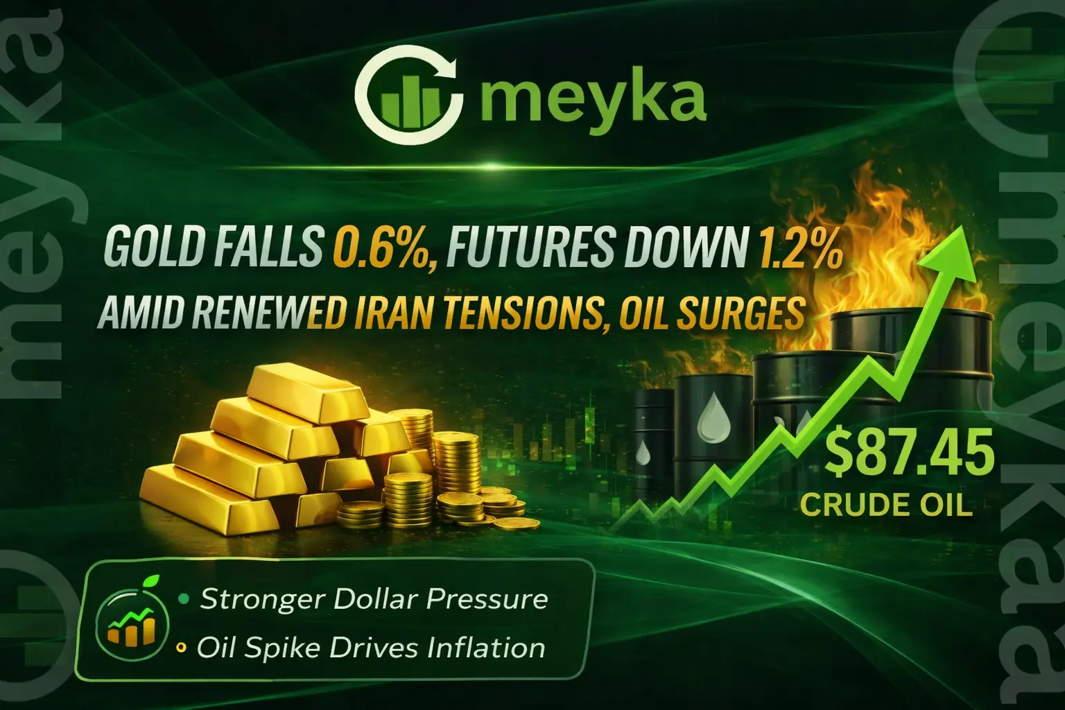 Gold falls 0.6%, futures down 1.2% amid renewed Iran tensions, oil surges