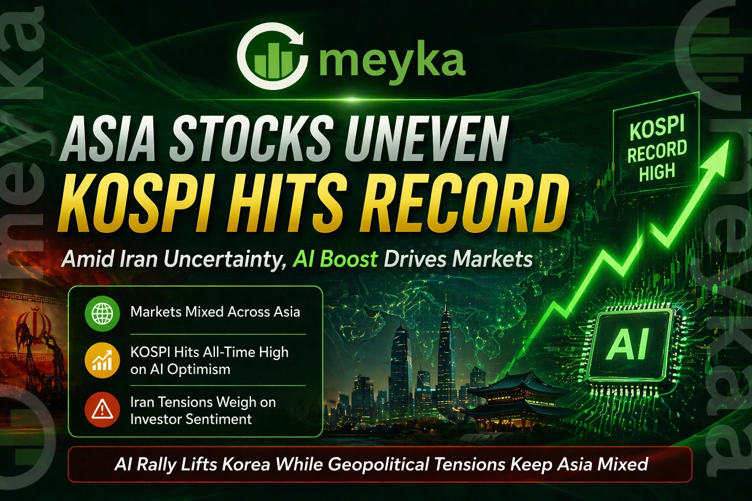 Asia stocks uneven amid Iran uncertainty, KOSPI hits record on AI boost