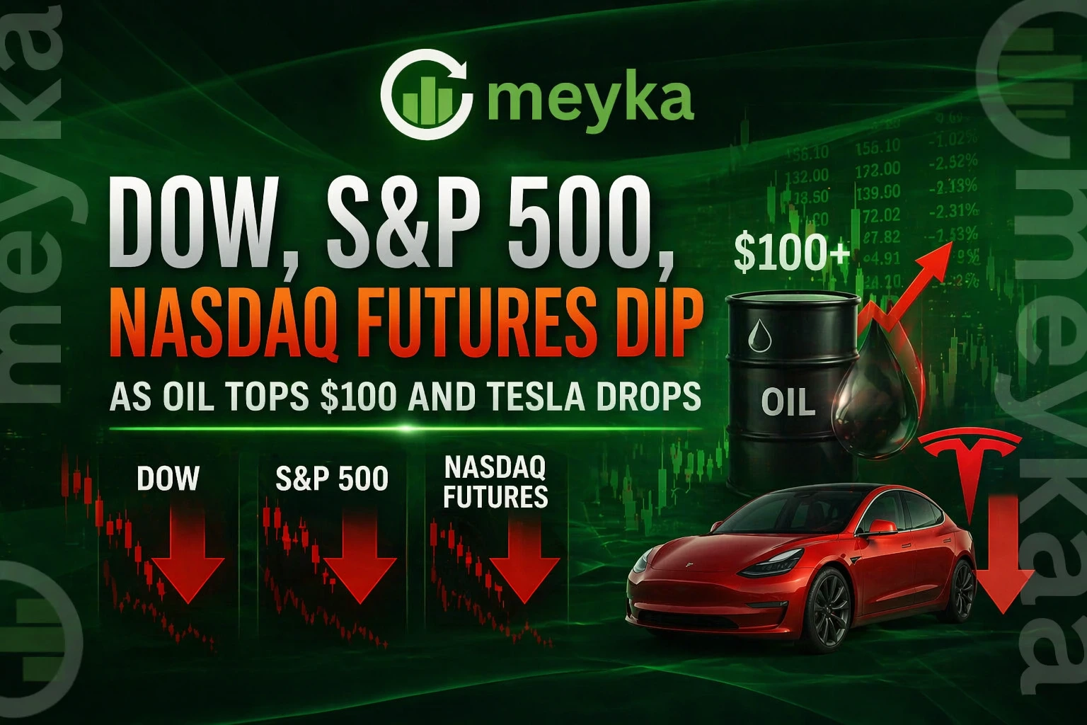 Dow, S&P 500, Nasdaq Futures Dip as Oil Tops $100 and Tesla Drops