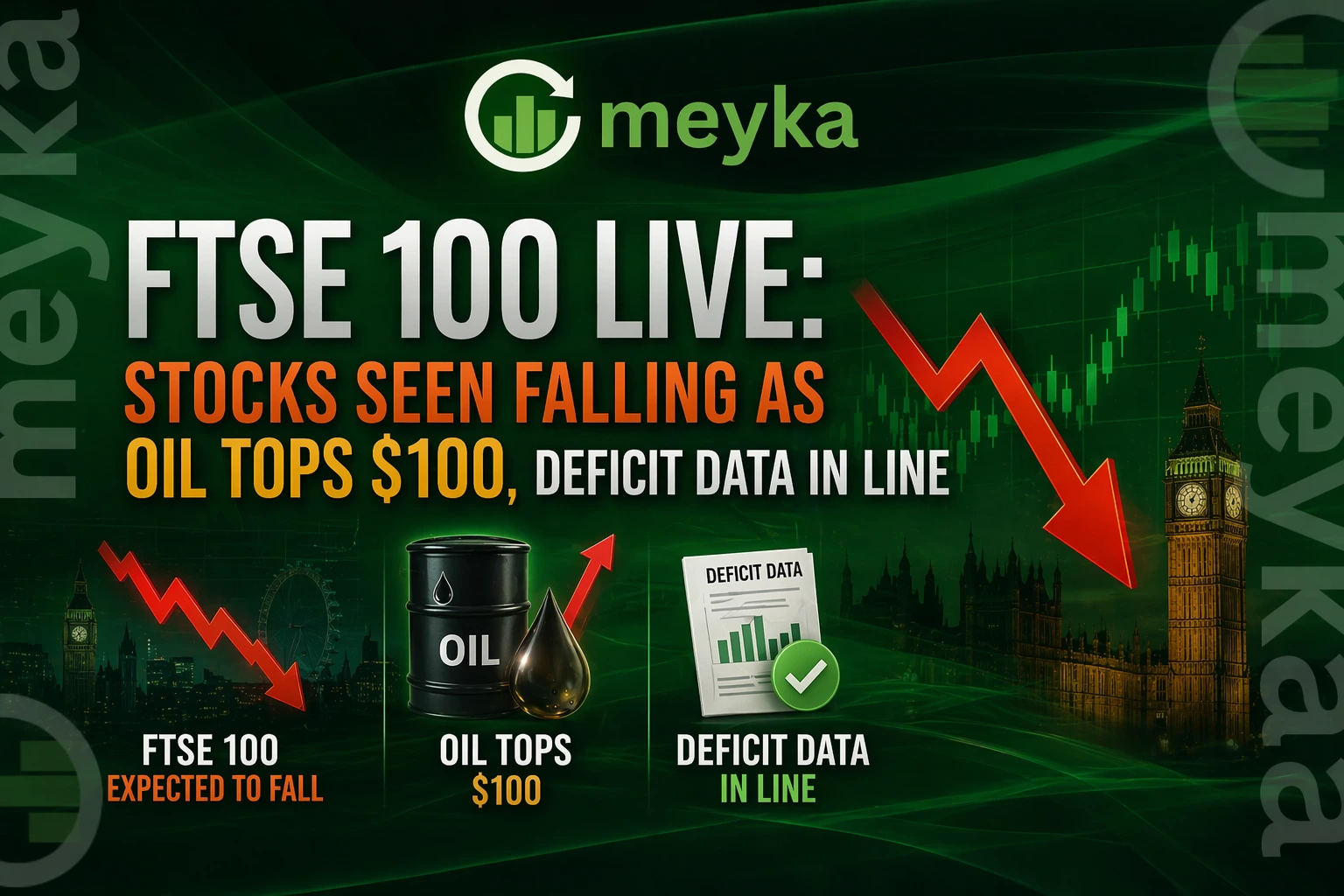 FTSE 100 Live: Stocks Seen Falling as Oil Tops $100, Deficit Data In Line