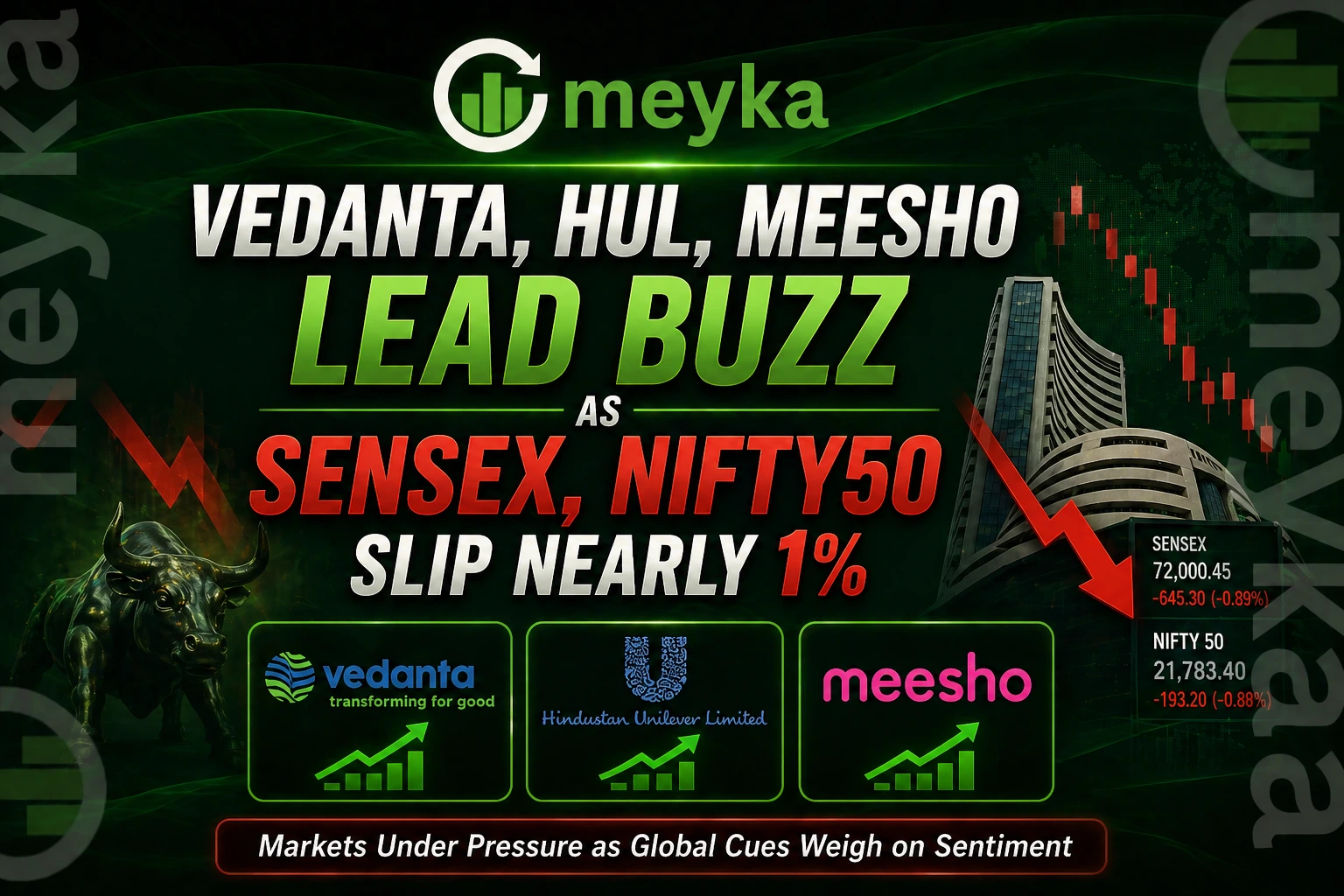 Vedanta, HUL, Meesho Lead Buzz as Sensex, Nifty50 Slip Nearly 1%