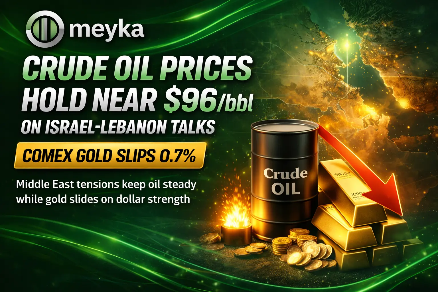 Crude oil Prices Holds Near $96/bbl on Israel-Lebanon Talks; COMEX Gold Slips 0.7%
