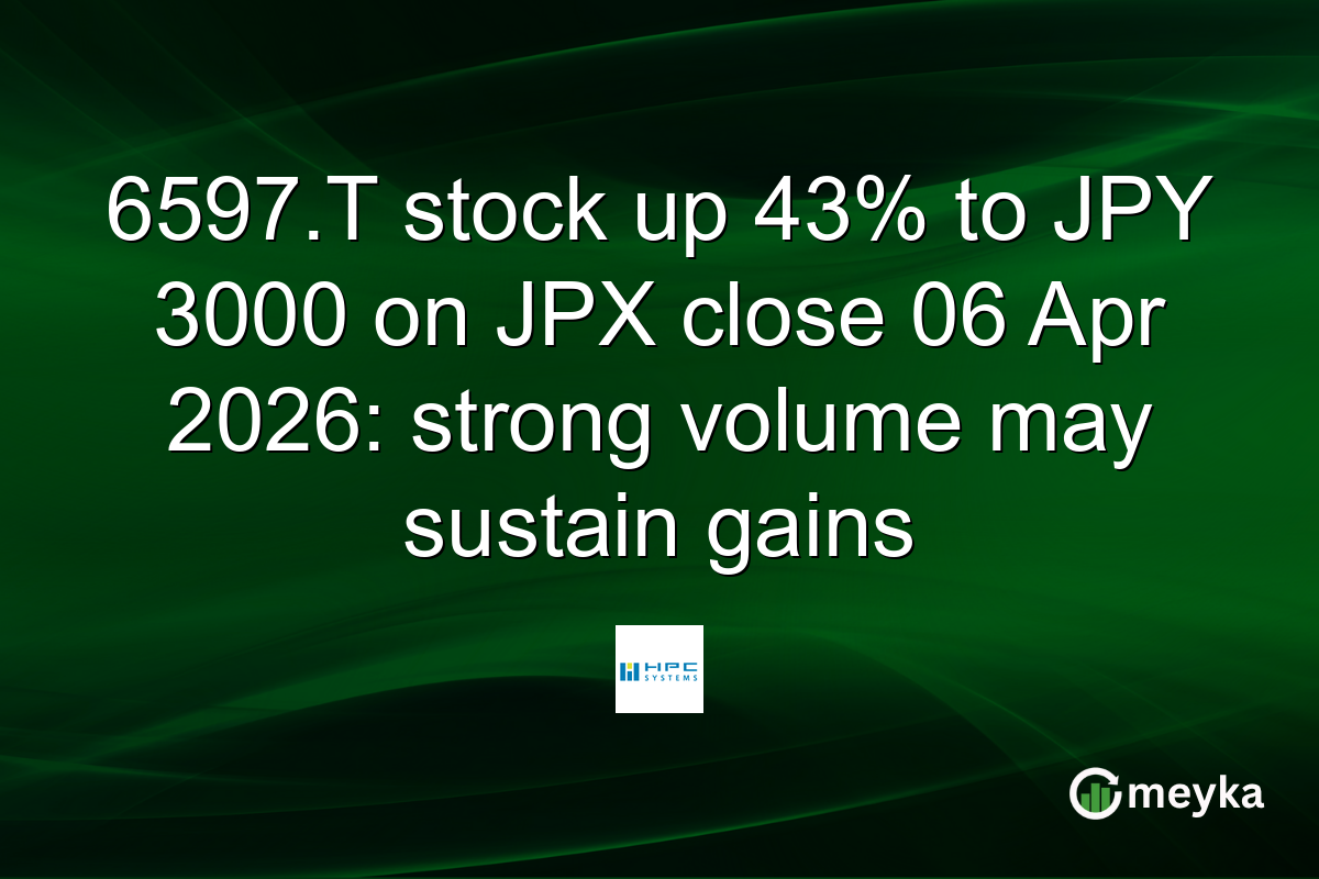 6597.T stock up 43% to JPY 3000 on JPX close 06 Apr 2026: strong volume may sustain gains