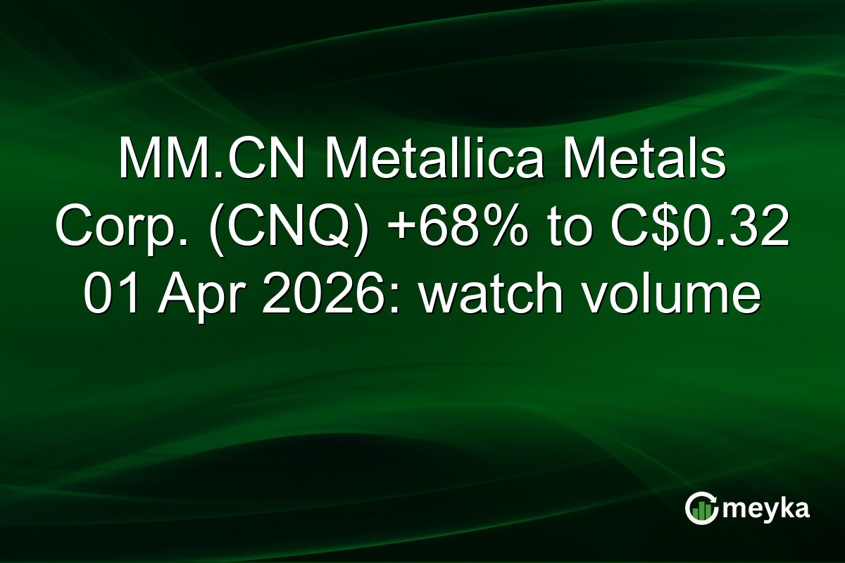 MM.CN Metallica Metals Corp. (CNQ) +68% to C$0.32 01 Apr 2026: watch volume