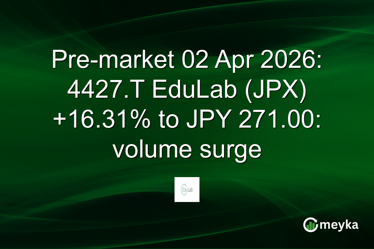 Pre-market 02 Apr 2026: 4427.T EduLab (JPX) +16.31% to JPY 271.00: volume surge
