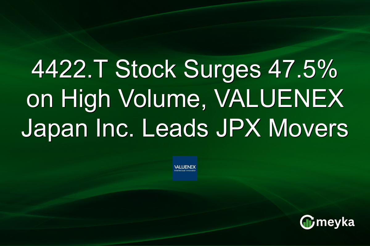 4422.T Stock Surges 47.5% on High Volume, VALUENEX Japan Inc. Leads JPX Movers