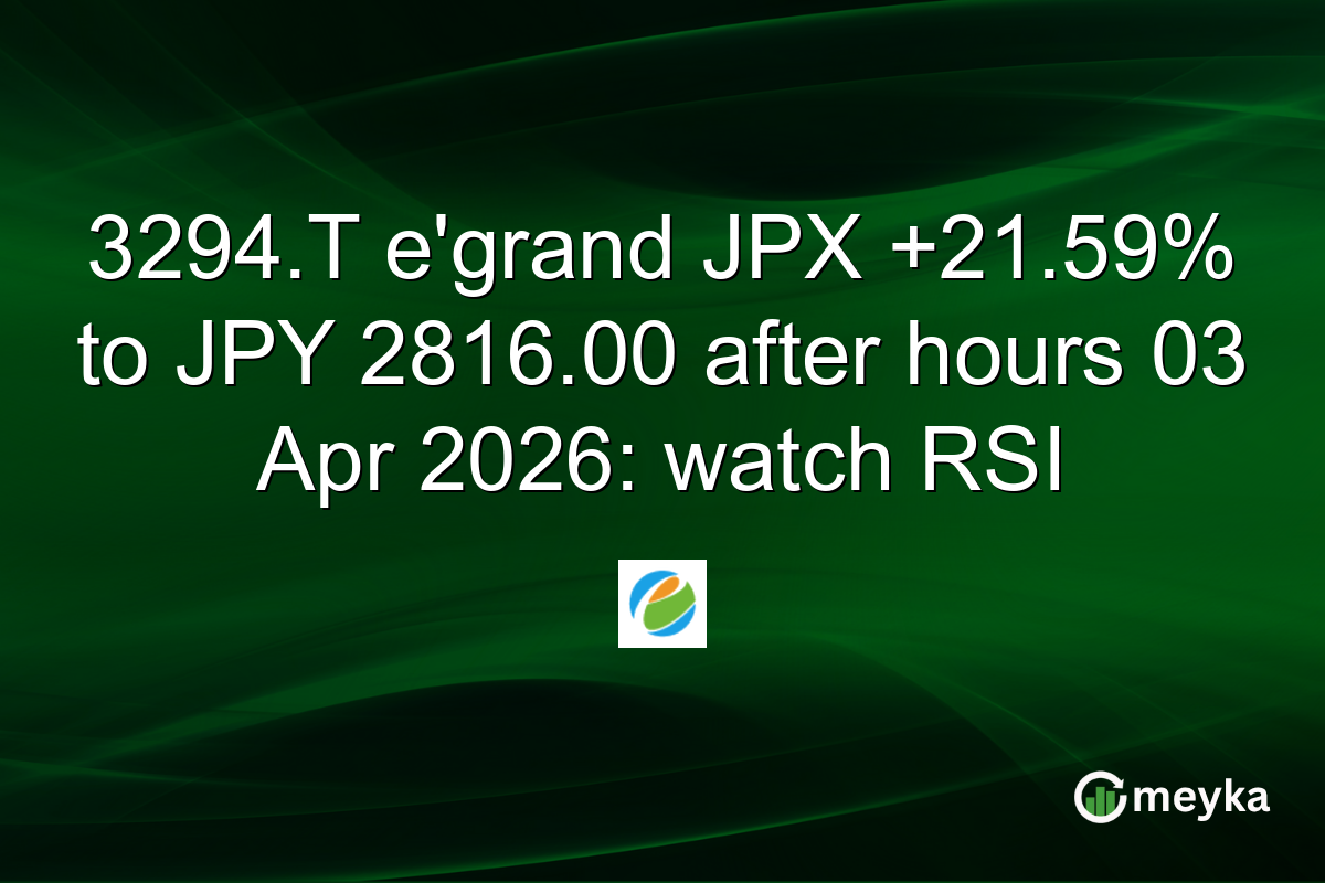3294.T e’grand JPX +21.59% to JPY 2816.00 after hours 03 Apr 2026: watch RSI