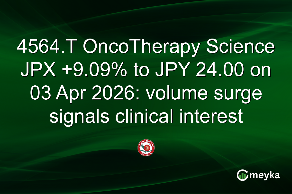 4564.T OncoTherapy Science JPX +9.09% to JPY 24.00 on 03 Apr 2026: volume surge signals clinical interest