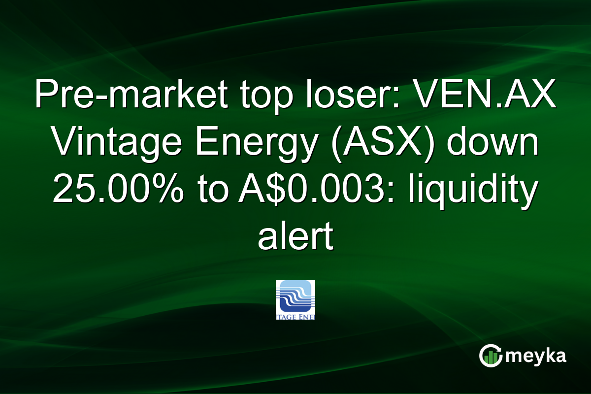 Pre-market top loser: VEN.AX Vintage Energy (ASX) down 25.00% to A$0.003: liquidity alert