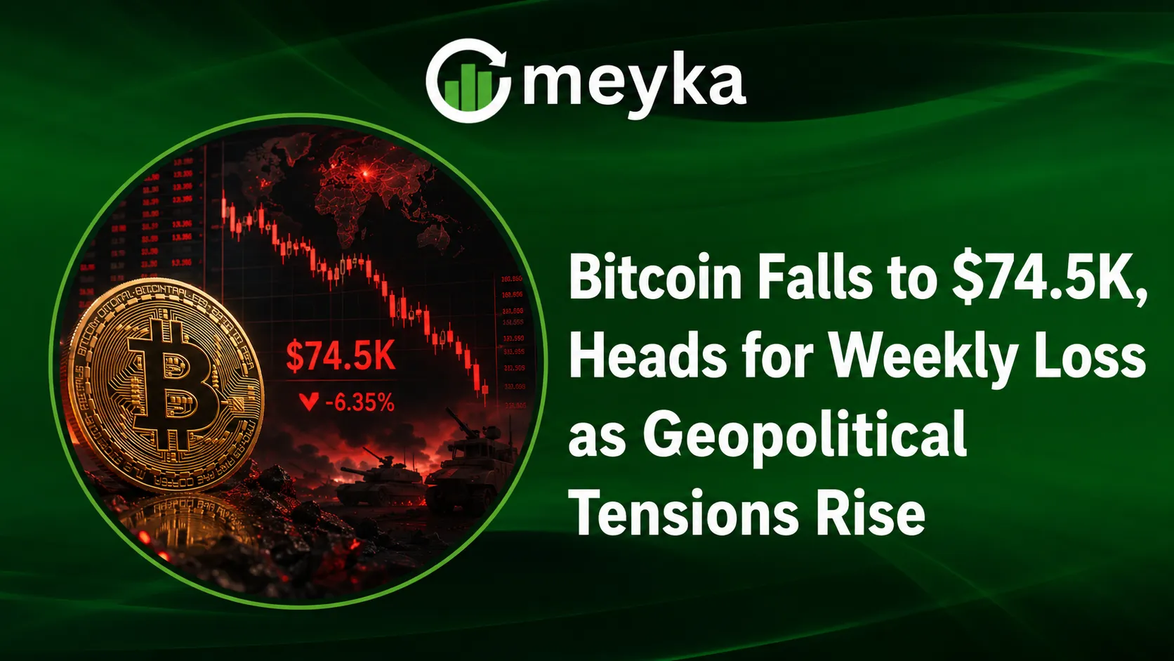 Bitcoin Falls to $74.5K, Heads for Weekly Loss as Geopolitical Tensions Rise