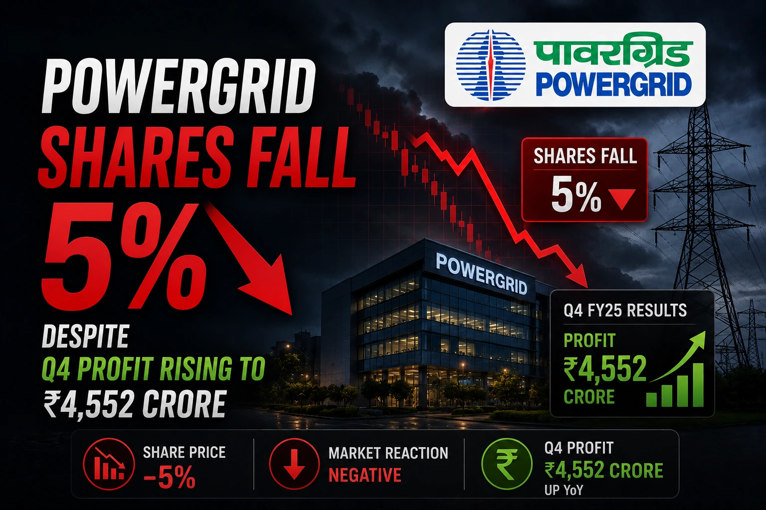 POWERGRID Shares Fall 5% Despite Q4 Profit Rising to ₹4,552 Crore