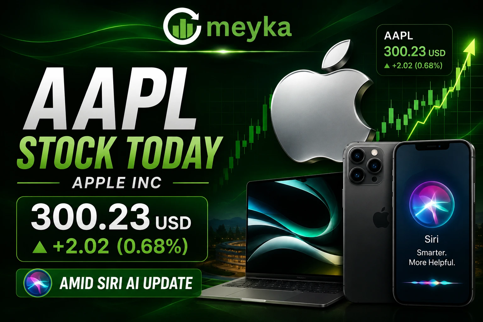 AAPL Stock Today: Apple Inc 300.23 USD (+2.02, 0.68%) Amid Siri AI Update
