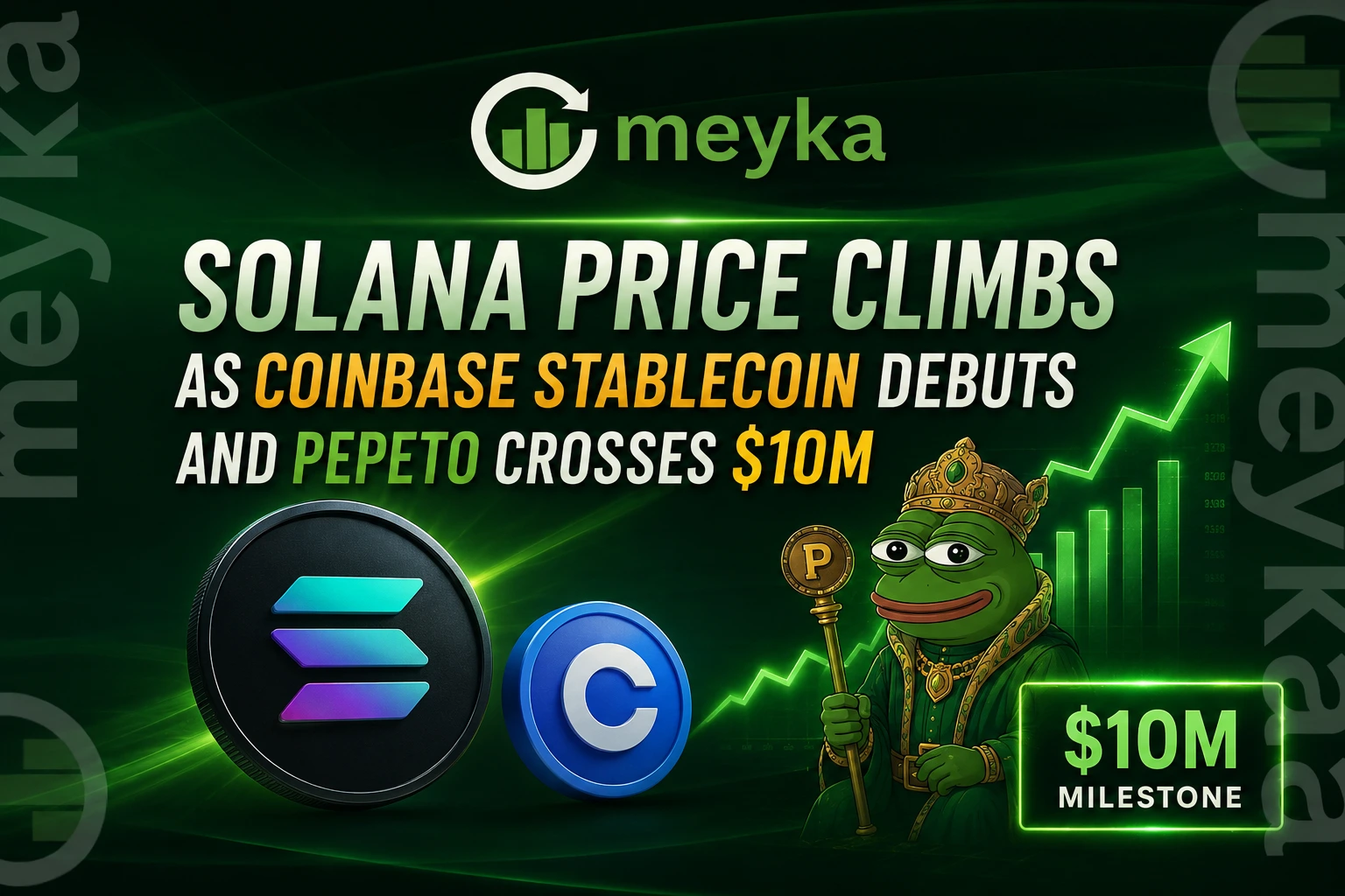 Solana Price Climbs as Coinbase Stablecoin Debuts and Pepeto Crosses $10M