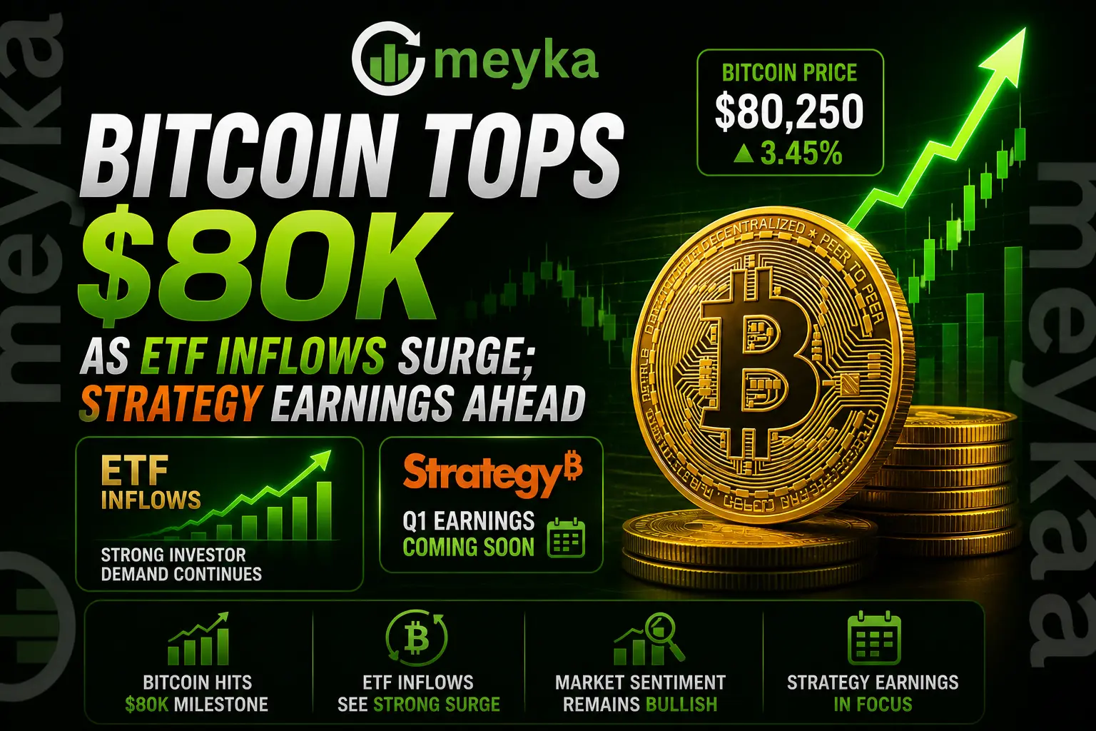 Bitcoin Tops $80K as ETF Inflows Surge; Strategy Earnings Ahead