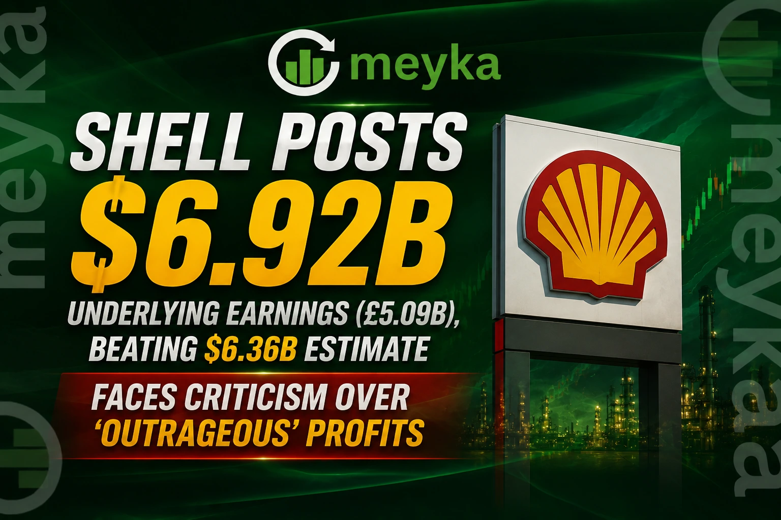 Shell posts $6.92B underlying earnings (£5.09B), beating $6.36B estimate, faces criticism over ‘outrageous’ profits