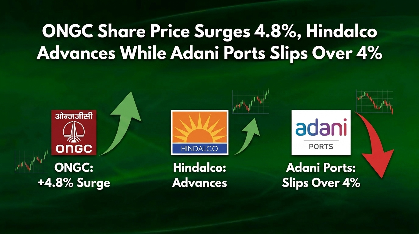 ONGC Share Price Surges 4.8%, Hindalco Advances While Adani Ports Slips Over 4%