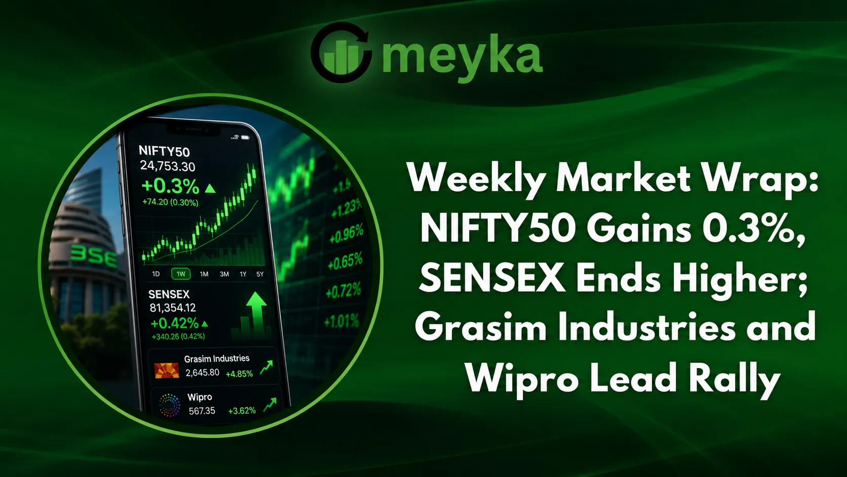 Weekly Market Wrap: NIFTY50 Gains 0.3%, SENSEX Ends Higher; Grasim Industries and Wipro Lead Rally