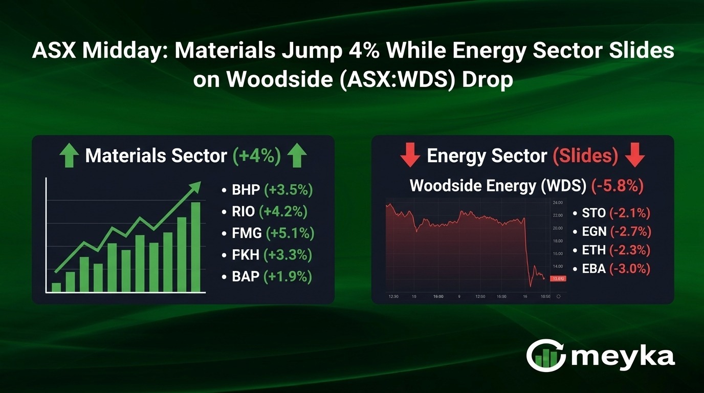 ASX Midday: Materials Jump 4% While Energy Sector Slides on Woodside (ASX: WDS) Drop
