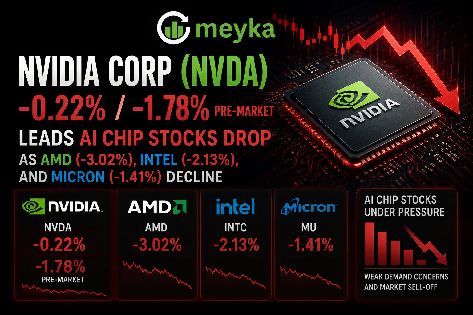NVIDIA Corp (NVDA -0.22% / -1.78% Pre-Market) Leads AI Chip Stocks Drop as AMD (-3.02%), Intel (-2.13%), and Micron (-1.41%) Decline 