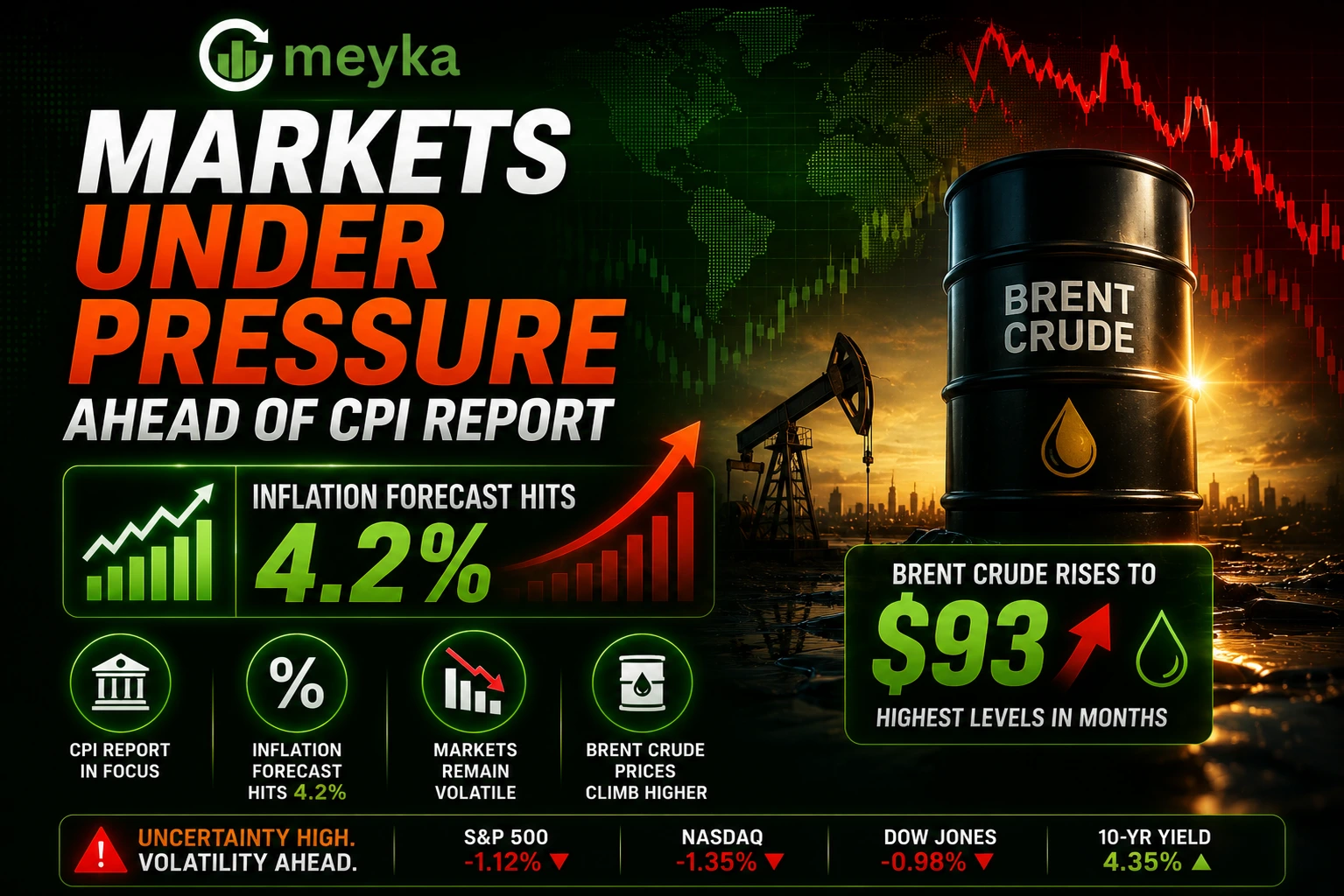 Markets Under Pressure Ahead of CPI Report as Inflation Forecast Hits 4.2% and Brent Crude Rises to $93