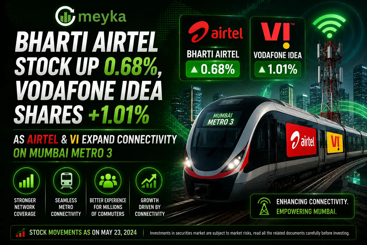 Bharti Airtel Stock Up 0.68%, Vodafone Idea Shares +1.01% as Airtel & Vi Expand Connectivity on Mumbai Metro 3