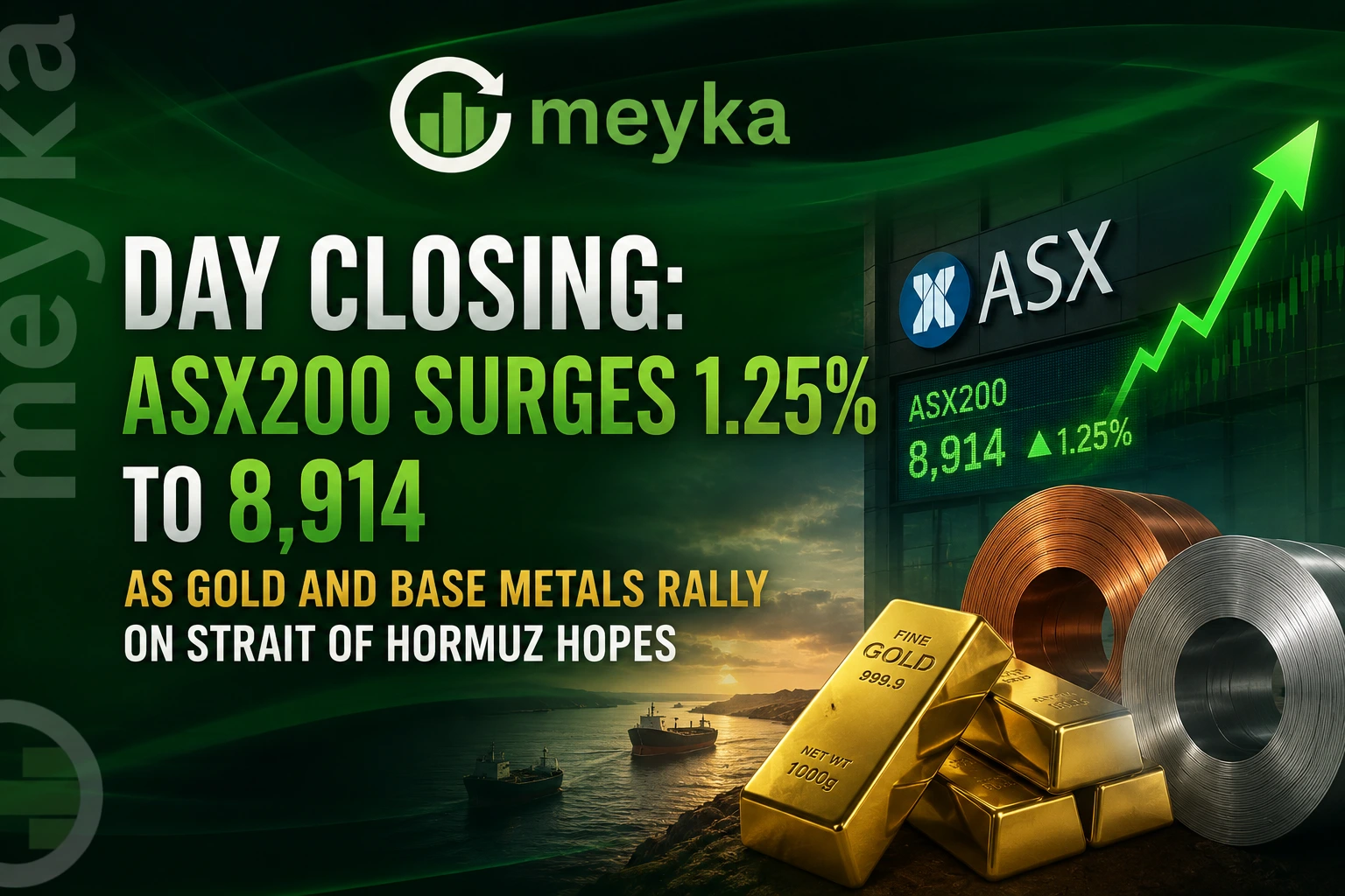 Day Closing: ASX200 Surges 1.25% to 8,914 as Gold and Base Metals Rally on Strait of Hormuz Hopes