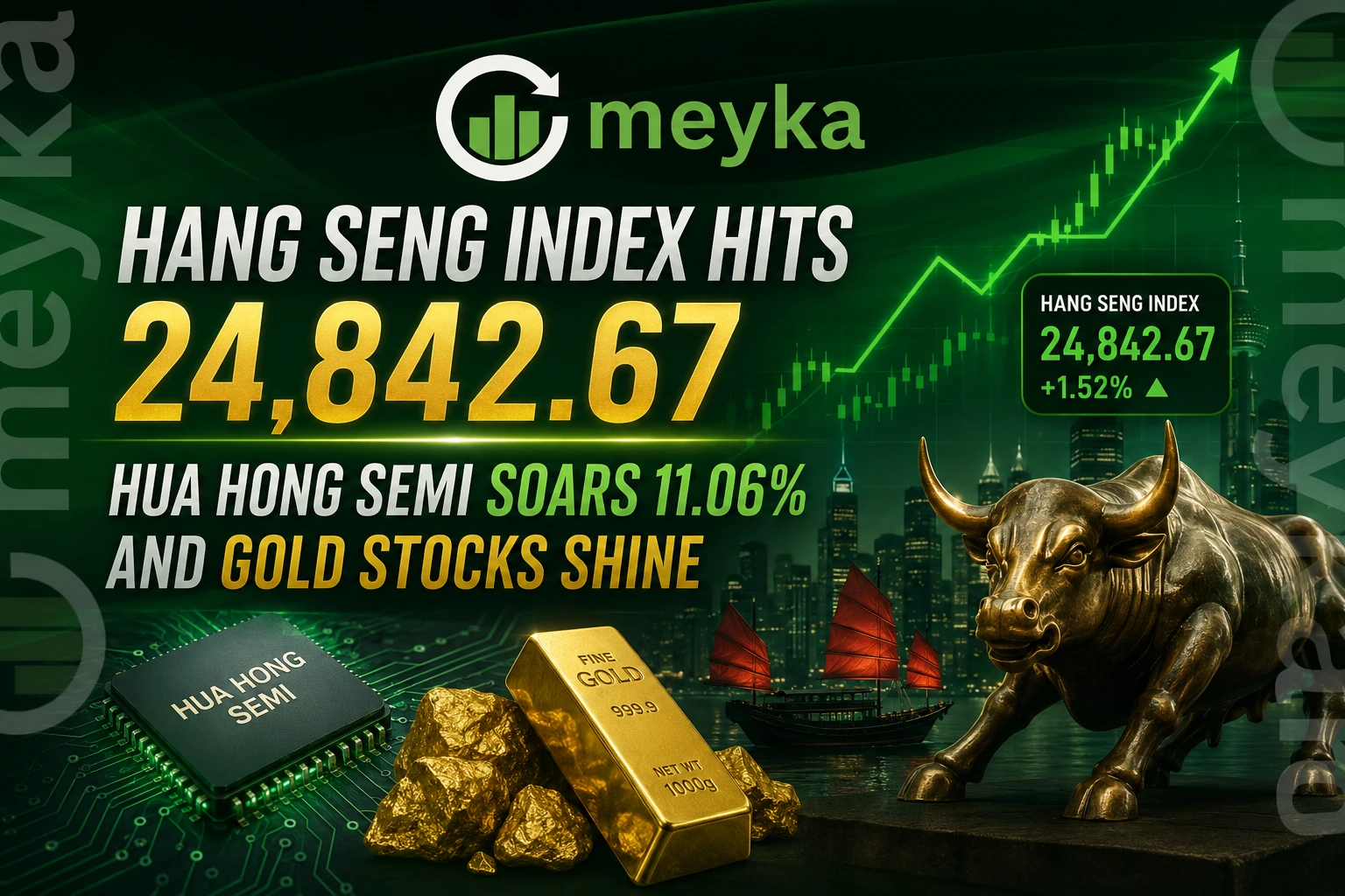 Hang Seng Index Hits 24,842.67 as Hua Hong Semi Soars 11.06% and Gold Stocks Shine
