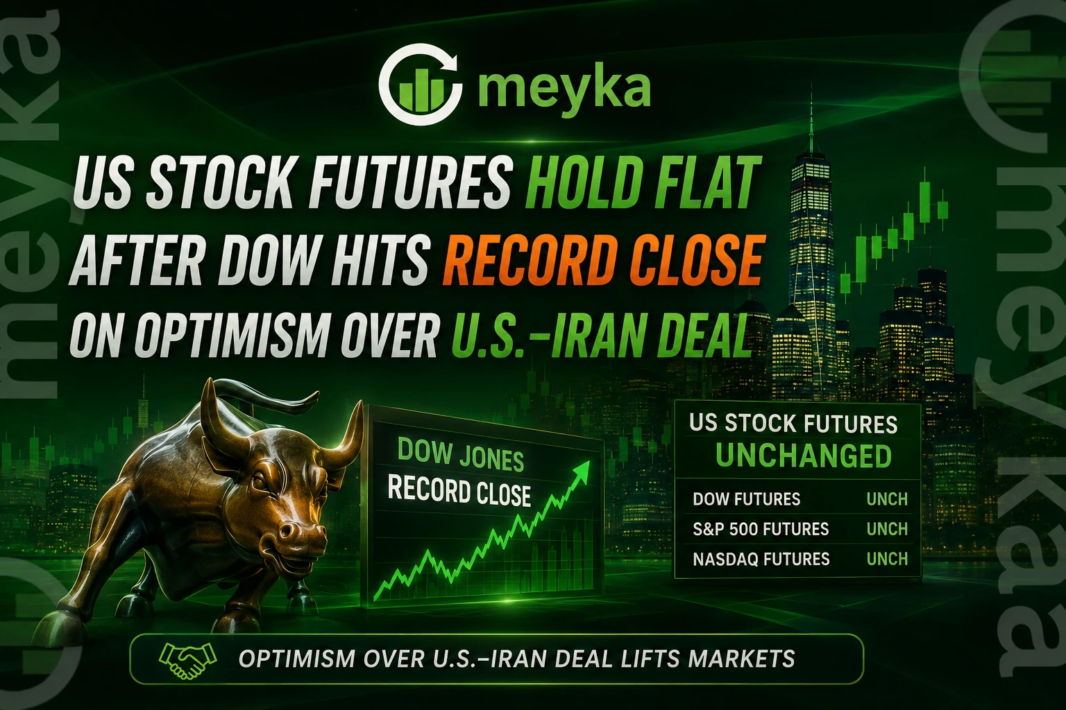 US stock futures hold flat after Dow hits record close on optimism over U.S.-Iran deal