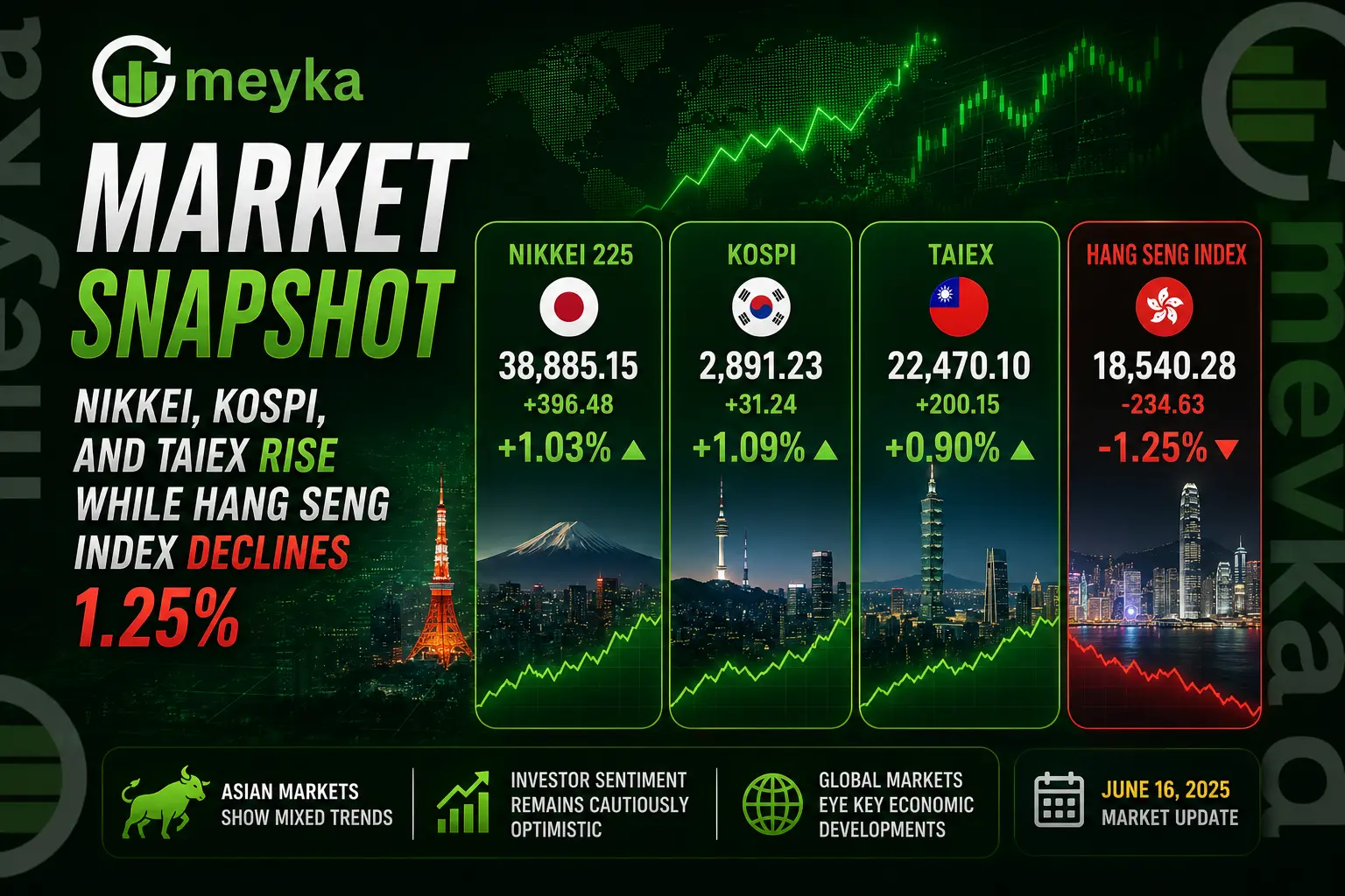 Market snapshot: Nikkei, KOSPI, and TAIEX rise while Hang Seng Index declines 1.25%