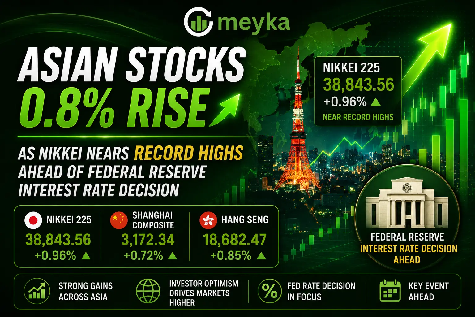 Asian Stocks 0.8% Rise as Nikkei Nears Record Highs Ahead of Federal Reserve Interest Rate Decision