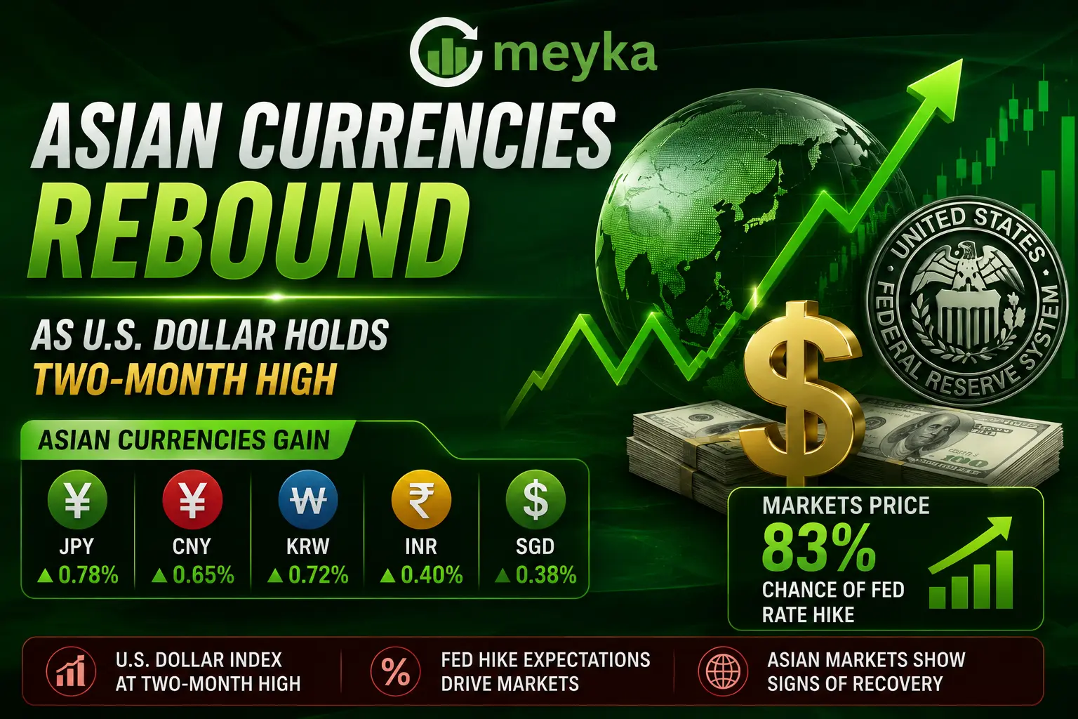 Asian Currencies Rebound as U.S. Dollar Holds Two-Month High; Markets Price 83% Chance of Fed Rate Hike