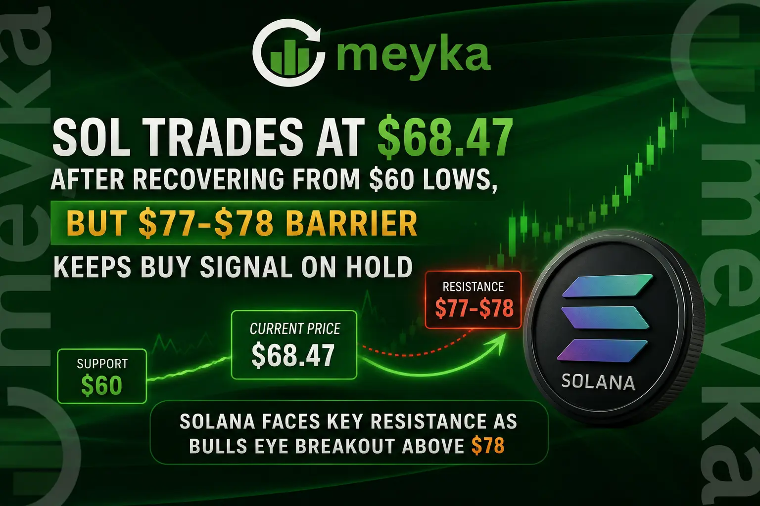 SOL Trades at $68.47 After Recovering From $60 Lows, but $77-$78 Barrier Keeps Buy Signal on Hold