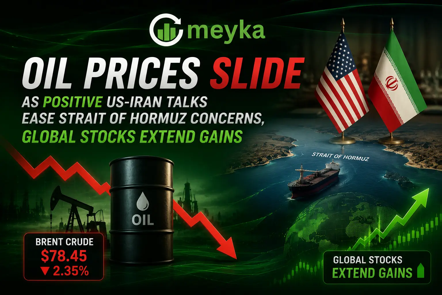 Oil Prices Slide as Positive US-Iran Talks Ease Strait of Hormuz Concerns, Global Stocks Extend Gains
