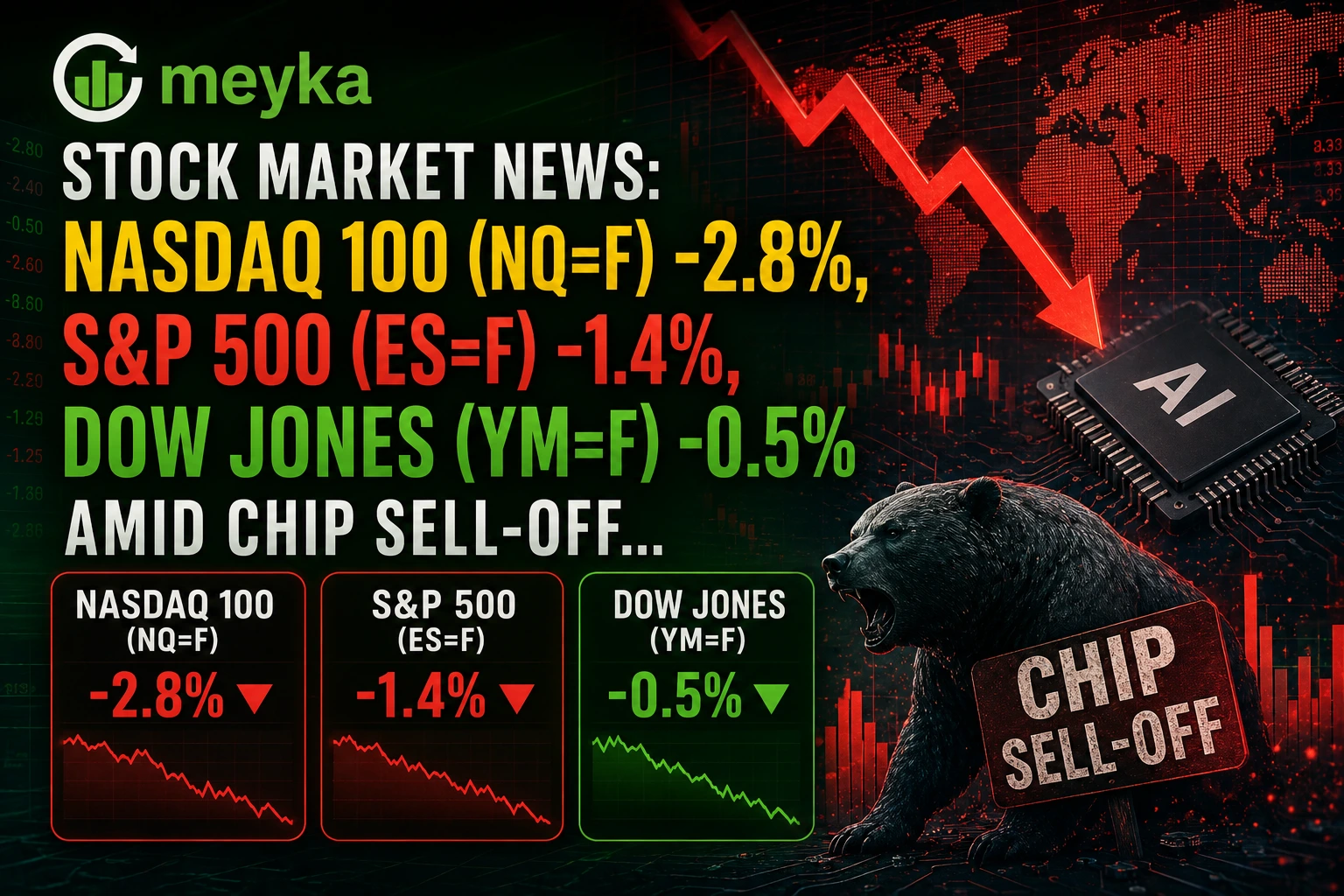 Stock Market News: Nasdaq 100 (NQ=F) -2.8%, S&P 500 (ES=F) -1.4%, Dow Jones (YM=F) -0.5% Amid Chip Sell-Off