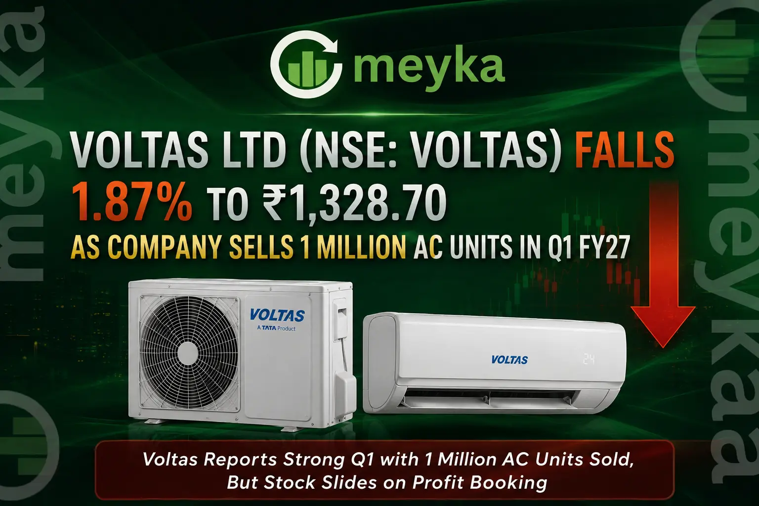 Voltas Ltd (NSE: VOLTAS) Falls 1.87% to ₹1,328.70 as Company Sells 1 Million AC Units in Q1 FY27 