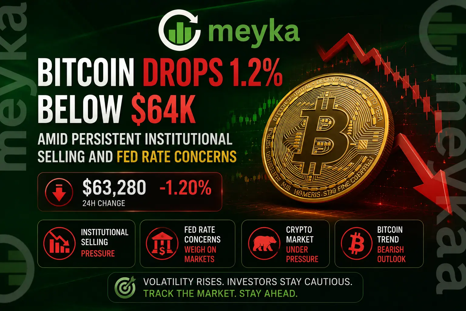 Bitcoin Drops 1.2% Below $64K Amid Persistent Institutional Selling and Fed Rate Concerns