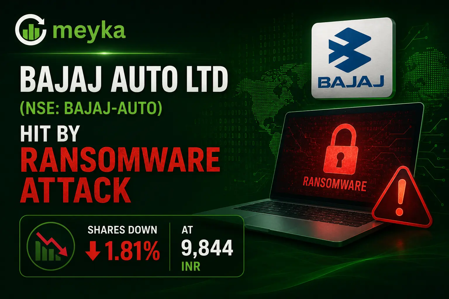 Bajaj Auto Ltd (NSE: BAJAJ-AUTO) Hit by Ransomware Attack, Shares Down 1.81% at 9,844 INR