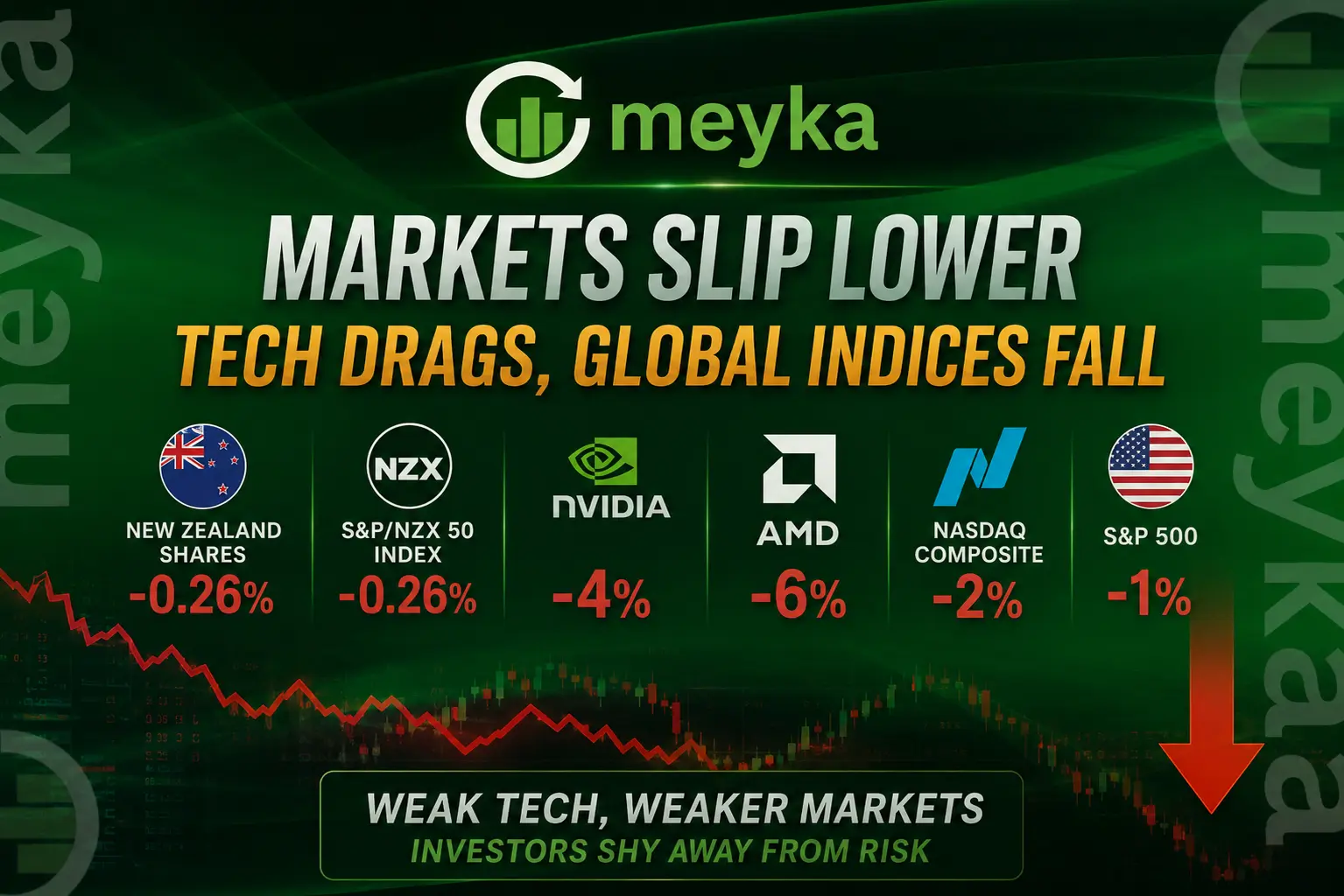New Zealand shares -0.26% S&P/NZX 50 Index, Nvidia -4%, AMD -6% Nasdaq Composite -2%, S&P 500 -1%