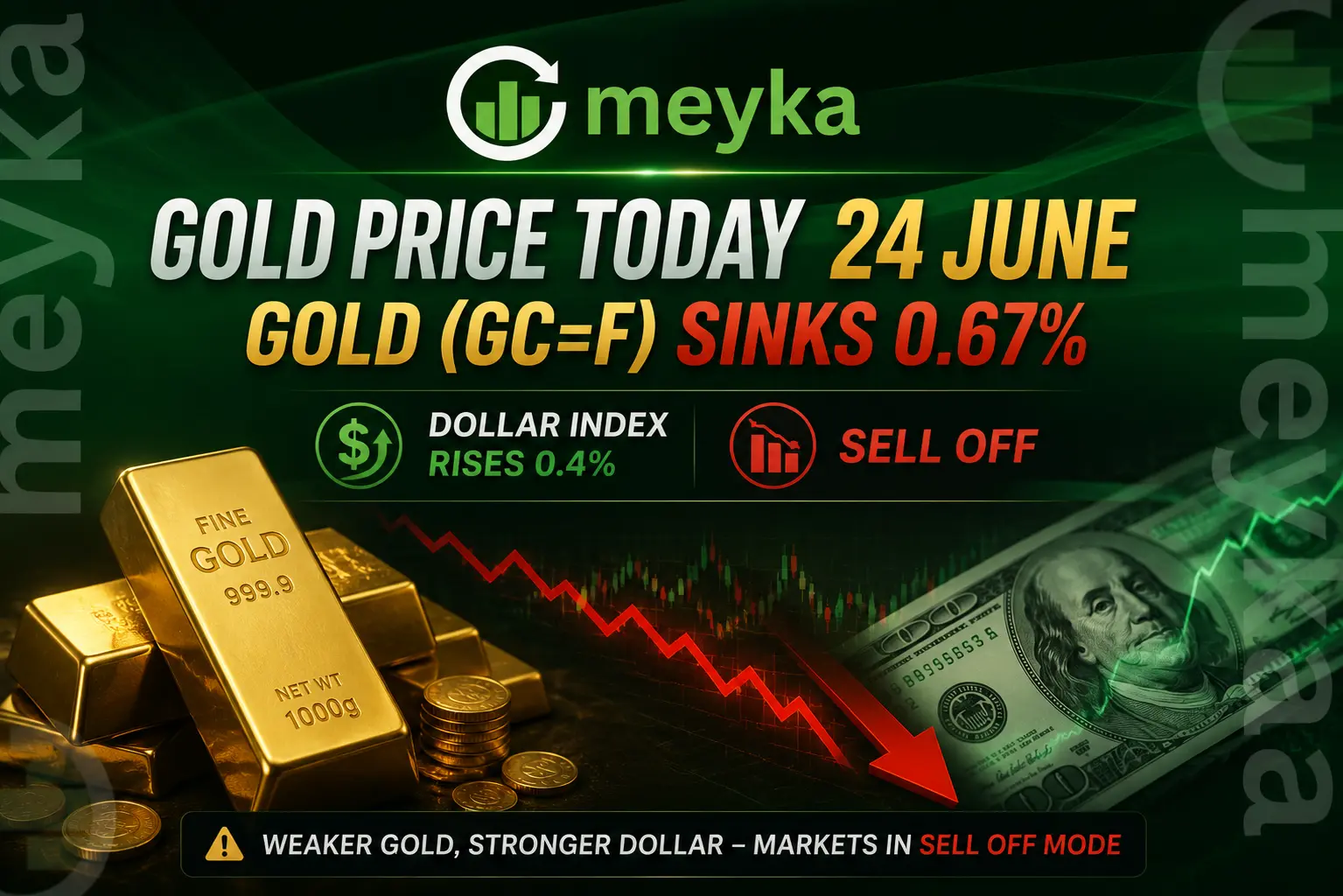 Gold Price Today 24 June Gold (GC=F) sinks 0.67%, dollar index rises 0.4%, selloff