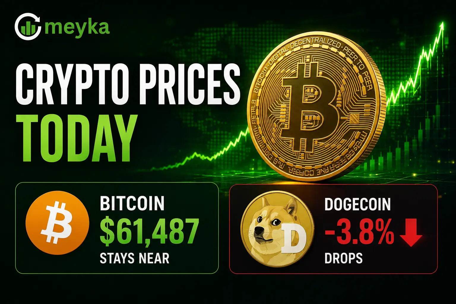 Crypto Prices Today: Bitcoin Stays Near $61,487, Dogecoin Drops 3.8%
