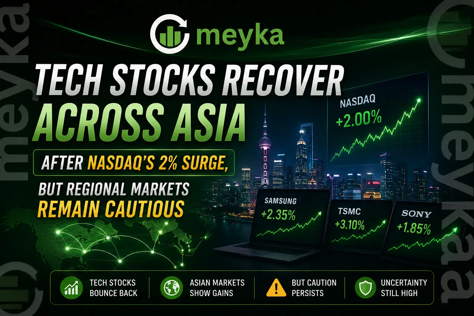 Tech Stocks Recover Across Asia After Nasdaq’s 2% Surge, but Regional Markets Remain Cautious