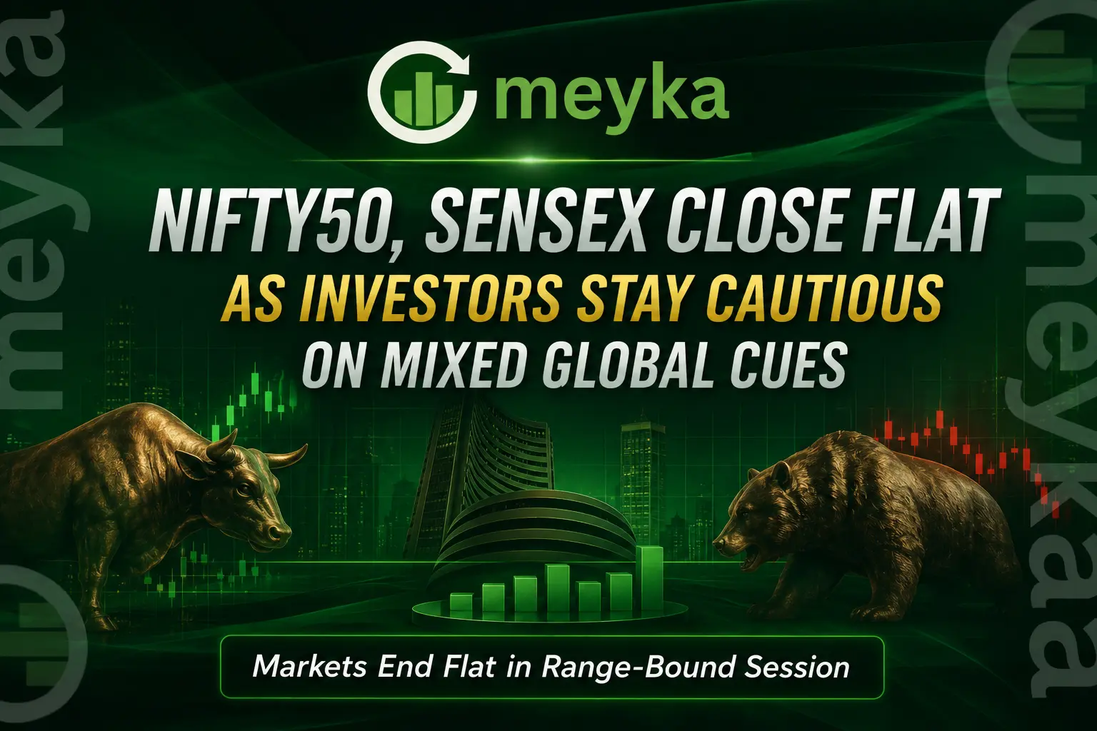 NIFTY50, Sensex Close Flat as Investors Stay Cautious on Mixed Global Cues